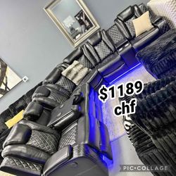 Black Breathing Leather 3 Piece Living Room Reclining Sectional Sofa 