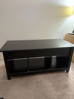 Lift-Top Coffee Table with Storage & Shelves – Black | Living Room