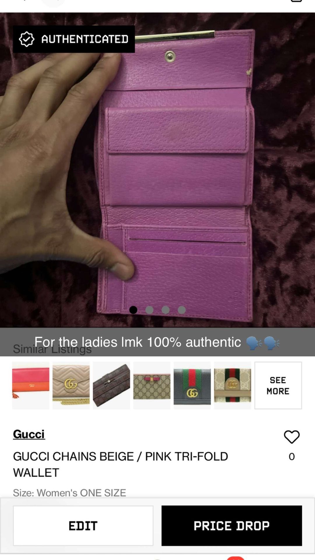 GUCCI CHAINS BEIGE / PINK TRI-FOLD WALLET