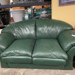 Green Plush Leather Loveseat Sofa