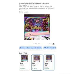 Brand new 16’’ LED Drawing Board for Kids with 16 Light Effects Rechargeable