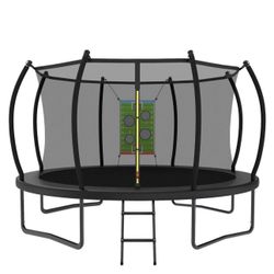 Trampoline Outdoor 14FT 12FT 10FT 8FT with Safety Enclosure Net, Recreational Trampoline for Kids and Adults, Anti-Rust, ASTM Approved, Black