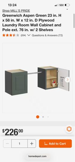 Greenwich Aspen Green Laundry Room Wall Cabinet and Pole