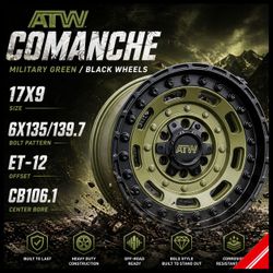🔥 ATW COMANCHE 17x9 MILITARY GREEN / BLACK WHEELS 🔥