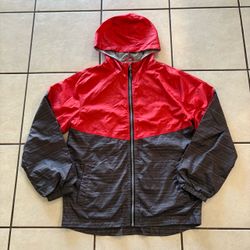 Youth Kids 14/16 AQ Red and Gray Hooded Windbreaker Water-Resistant Rain Shell Jacket