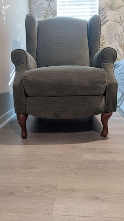 Used Gray Velvet Diamond Pattern Reclining Wingback Chair