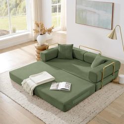 4-in-1 Folding Convertible Sofa Bed, 78 Inch Oversized Corduroy Upholstered Boneless Couch, Loveseat Sleeper with Pull Out Bed, Floor Sofa Modular Fut