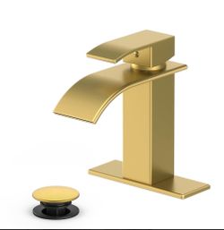 Brushed Gold Waterfall Bathroom Faucet with Drain