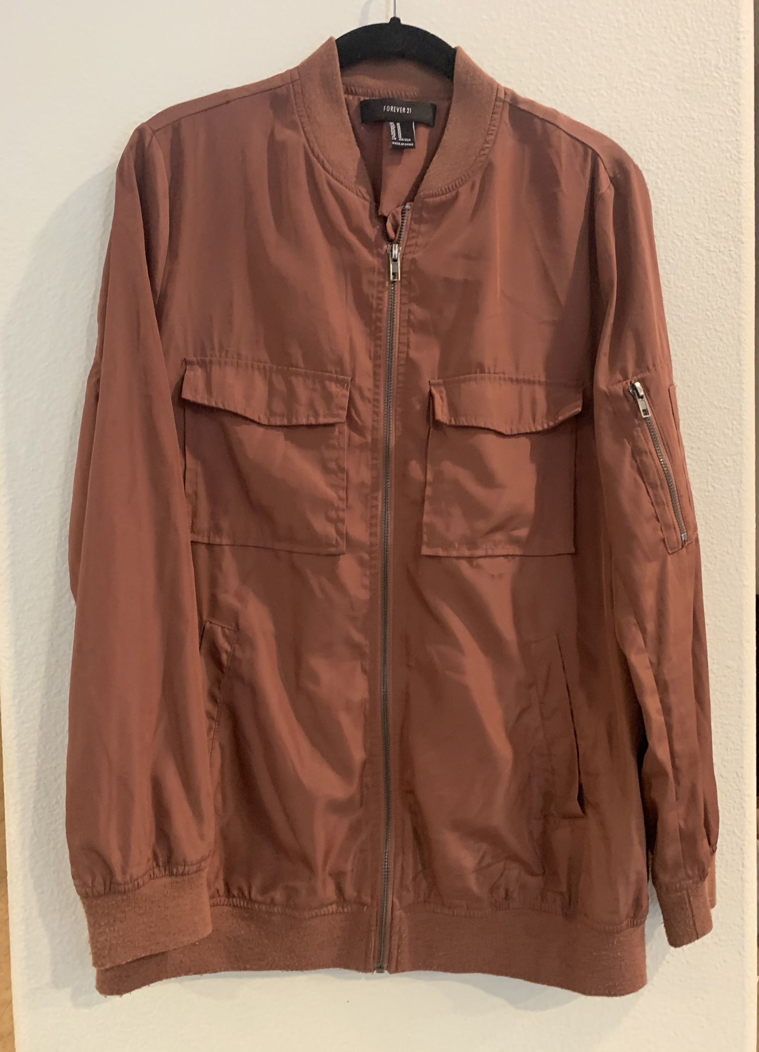 Jacket, from Forever 21. Brown/Carmel Full Zip Long Sleeve Polyester W sz. M