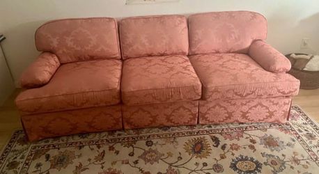 Vintage Lou Regester Pink Damask Sofa Couch