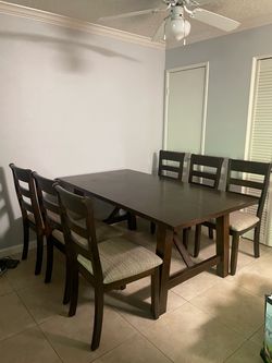 Dark Wood Dining Table with 6 Chairs