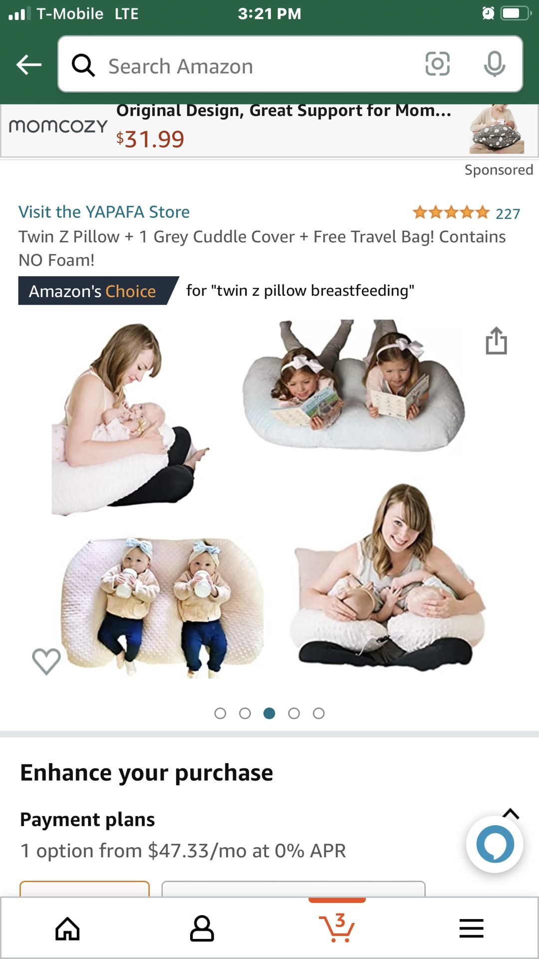 Twin Z Nursing Pillow with  Travel Bag