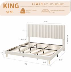 King Bed Frame with Adjustable Headboard, Velvet Upholstered Platform King Size Bed Frame, Strong Wooden Slats, No Box Spring Needed, Easy Assembly, B