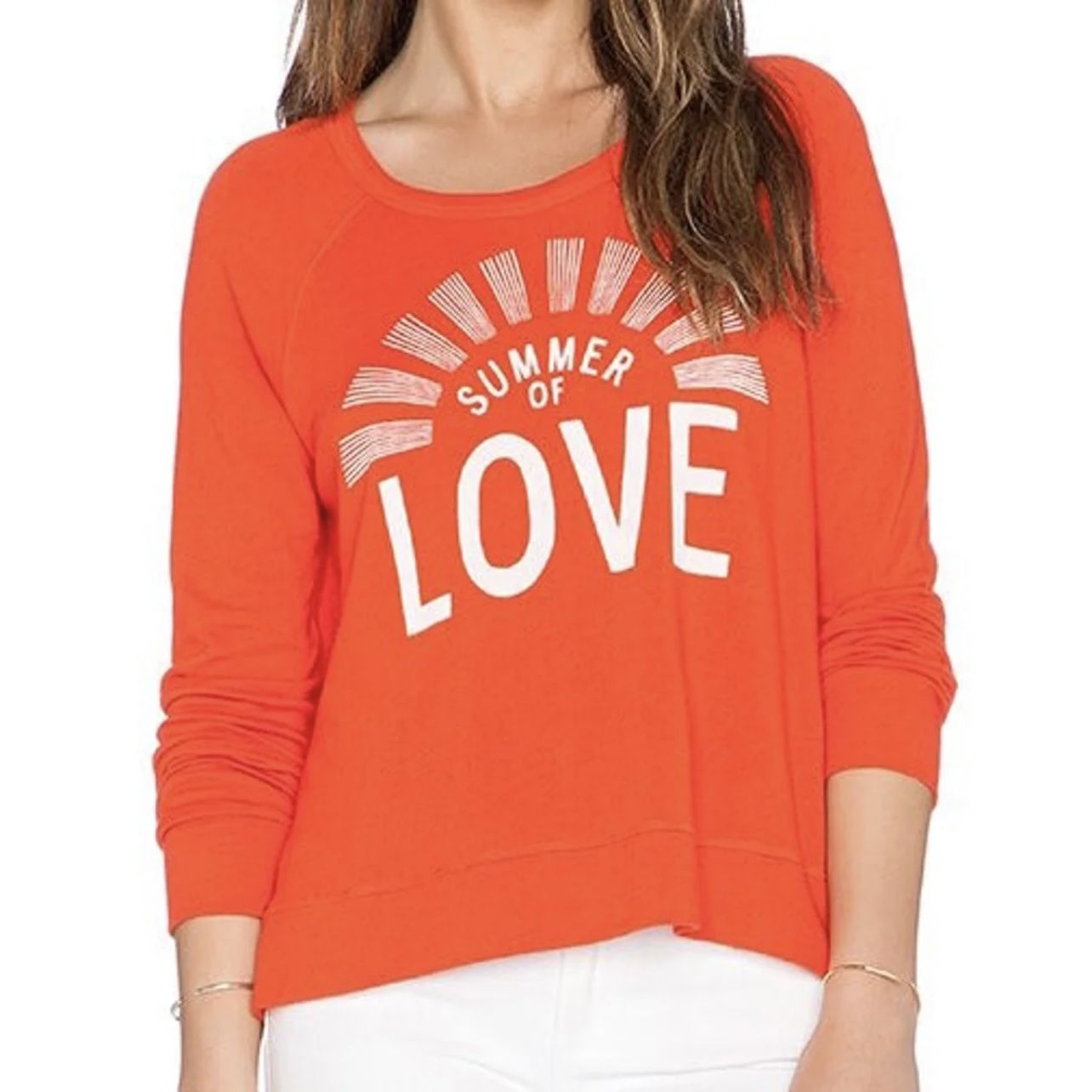 SUNDRY Orange White Summer Of Love Cotton Pullover Sweatshirt