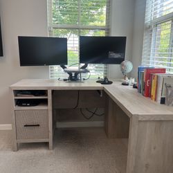 L Shaped Desk and 2 External Monitors 