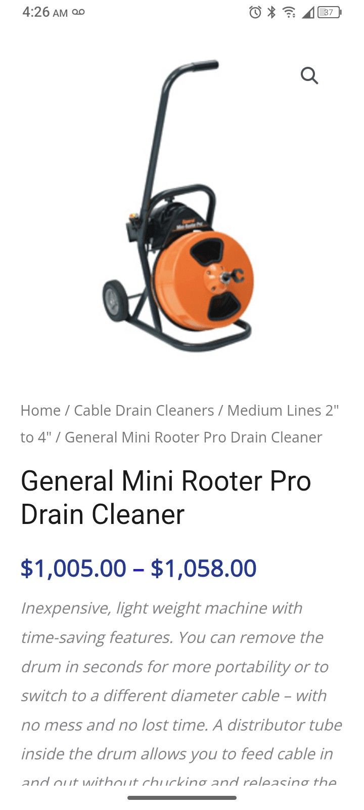 General Mini Rooter Pro Drain Cleaner 