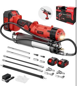 2-in-1 Electric Grease Gun, Cordless Grease Gun Kit 12,000 PSI, Brushless Motor, 2×4000mAh Batteries, 8 Grease Couplers, Dual 39.4" Hoses, For Tractor