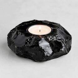 Obsidian crystal T light candle holder