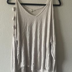 Zenana Outfitters, Women’s Ivory Basic Long Sleeve Cold Shoulder T-Shirt, Size S