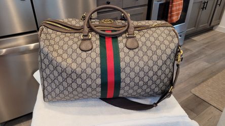 GUCCI Ophidia Leather-Trimmed Monogrammed Coated-Canvas Duffle Bag