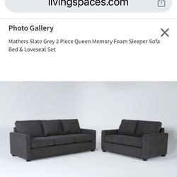Grey 2 Piece Queen Sleeper Sofa Bed & Loveseat Set