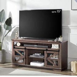 New 66" Farmhouse TV Stand for up to 75 inch TVs, (Distressed Brown or Dark Rustic Oak