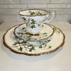 Vintage Royal Albert Dogwood 3 Piece Set - Cup, Saucer & Dessert Plate