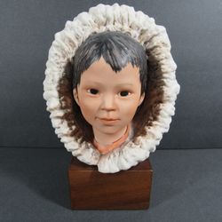 Cybis Porcelain Inuit Eskimo Boy Snow Bunting Hand Painted Bust
