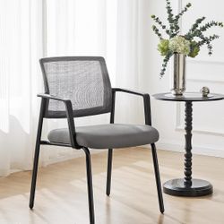 New Mesh Back Stacking Arm Chairs, Office Reception Guest Chair with Upholstered Fabric Seat and Ergonomic Lumber Support, Sturdy Metal Office Chairs,