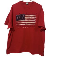 Gildan Shirt Adult 2XL Red America United States Flag Pride Heavy Cotton Tee