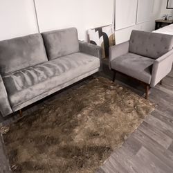 MINI COUCH & CHAIR GOLD AND GREY SET 