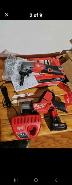 Milwaukee M12 'Fuel' 16 gauge nibbler, one-handed sawzall, blades, battery, charger