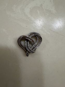 Silver 925  Double Heart Crystal Brooch Pendant