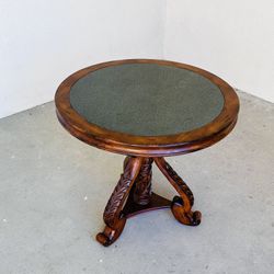 Granite-top Round Wooden End Table 