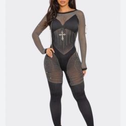 mesh body suit with chains