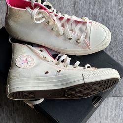 Brand New Converse Chuck Taylor High Tops – White/Pink – In Box