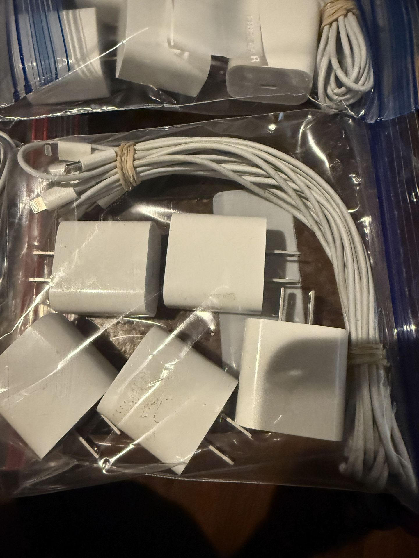 Apple Fast Charger 20W Cable Adapter  iPhone 14/13/12/11/XR/8/7/6/5/SE Lot Of 5  Authentic apple product check pictures, I tied up the cables to make