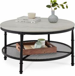 Round coffee table industrial base design