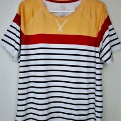 St. Johns Bay XXL Colorful Nautical Stripes French Terry SS Lightweight Top