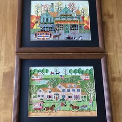 2 Vintage Wysocki Cross Stitch Needlework. 20@ By 16”