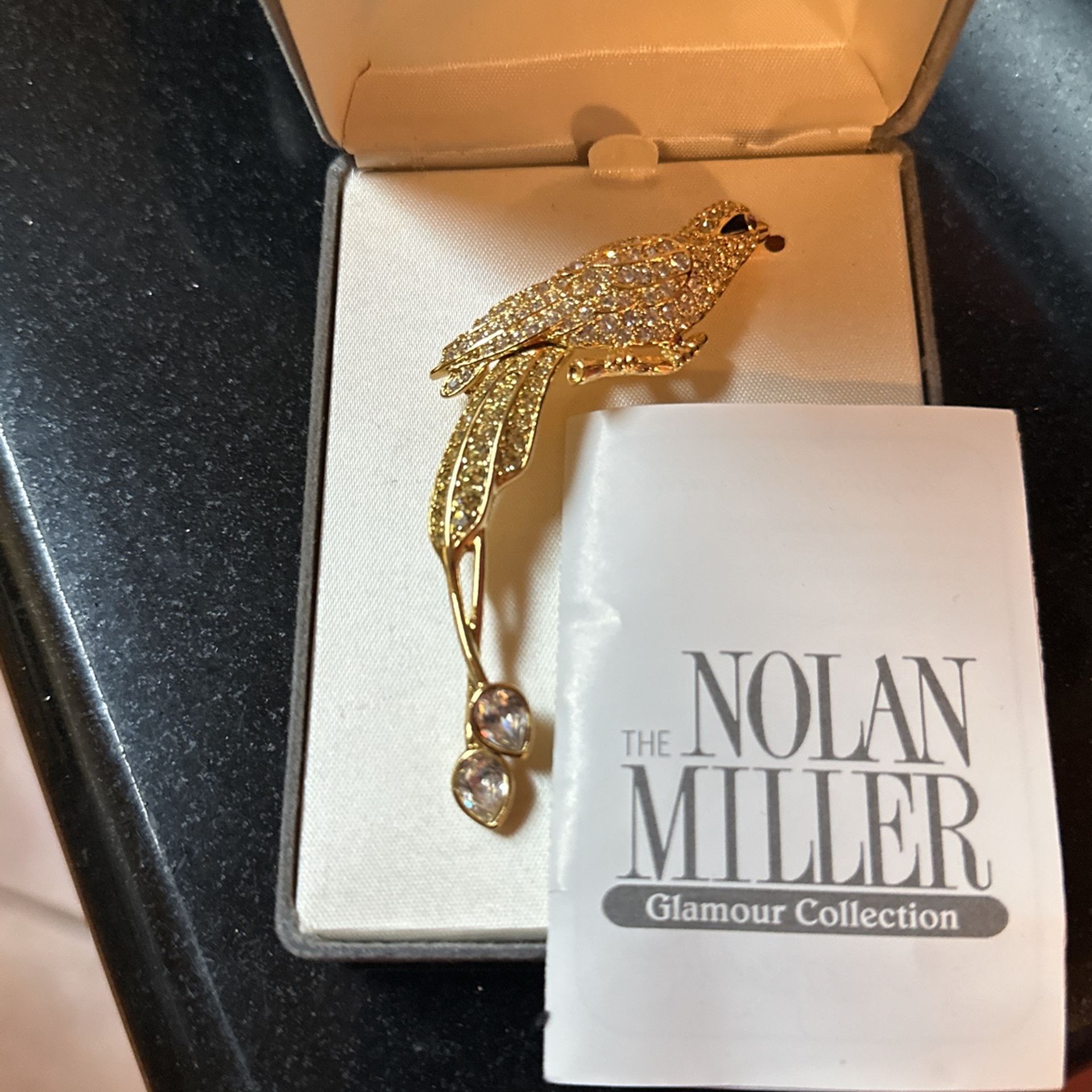 Nolan Miller Yellow Gold Plated Avalon Pave Bird of Paradise Rhinestone Brooch