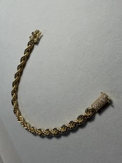 14K Gold Plated Rope Bracelet – 8inch – Iced Clasp