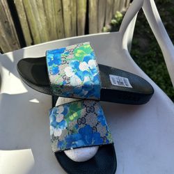 Gucci Blue Floral Slides