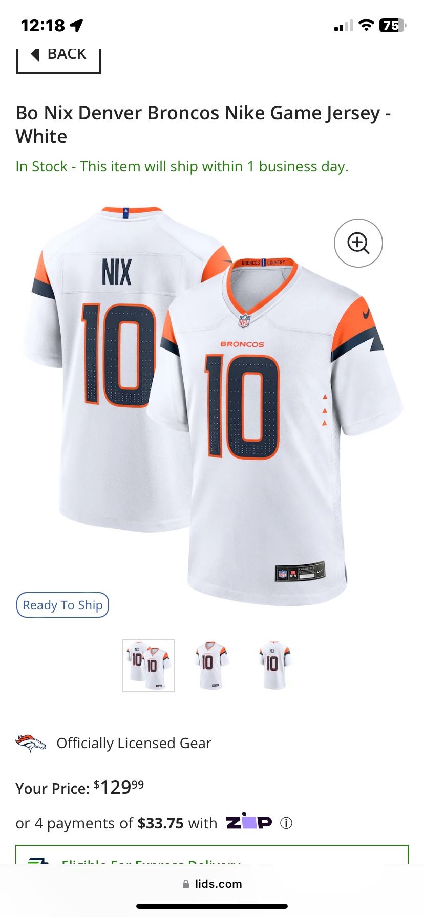 ON FIELD DENVER BRONCOS JERSERY