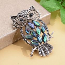 Brand New Adorable Abalone Shell Owl Brooch