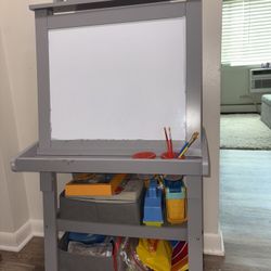 Duel Sided Art Easel With Attached Paper Roll And Bottom  Storage