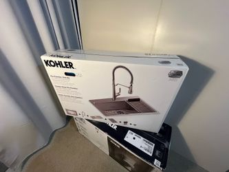 New Kohler Pro-Function Kitchen Sink Kit - With Vibrant Stainless Faucet. Never unpacked.