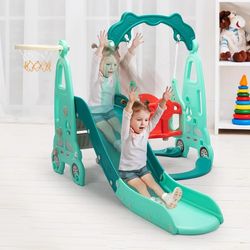 Slide Climber Swing Set, 4 in 1 Freestanding Toddler Slide Climber Playset with Basketball Hoop, NEW

