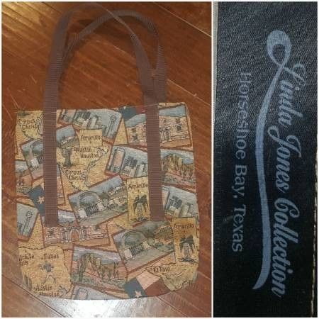 New Vintage Western Texas Themed Tapestry Handled Tote Bag .