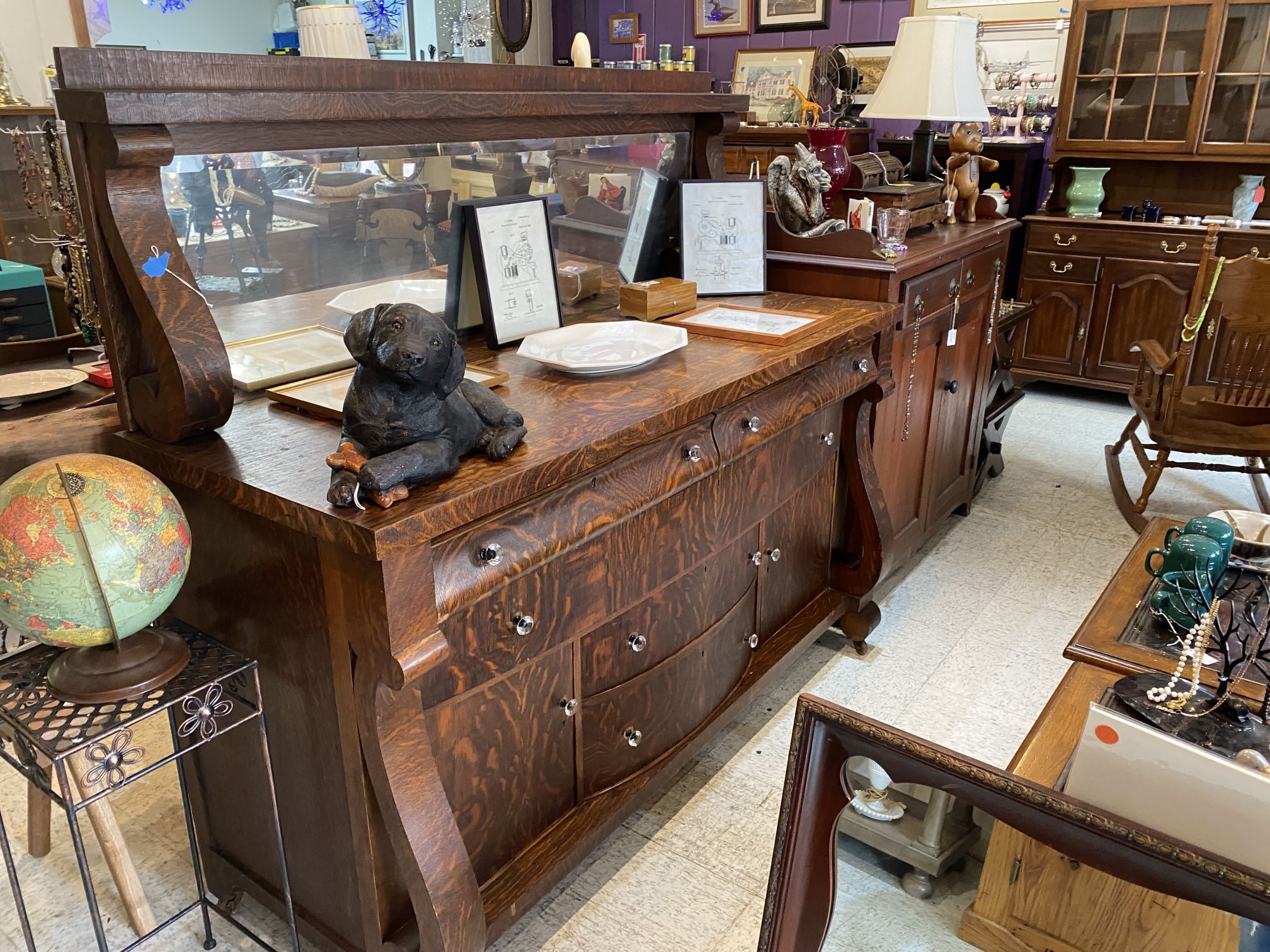 Antique Empire Oak 2 Piece Sideboard 